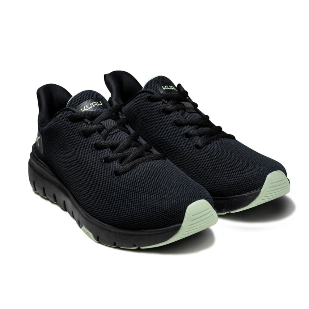 KURU Black Mesh Sneakers with Mint Accents